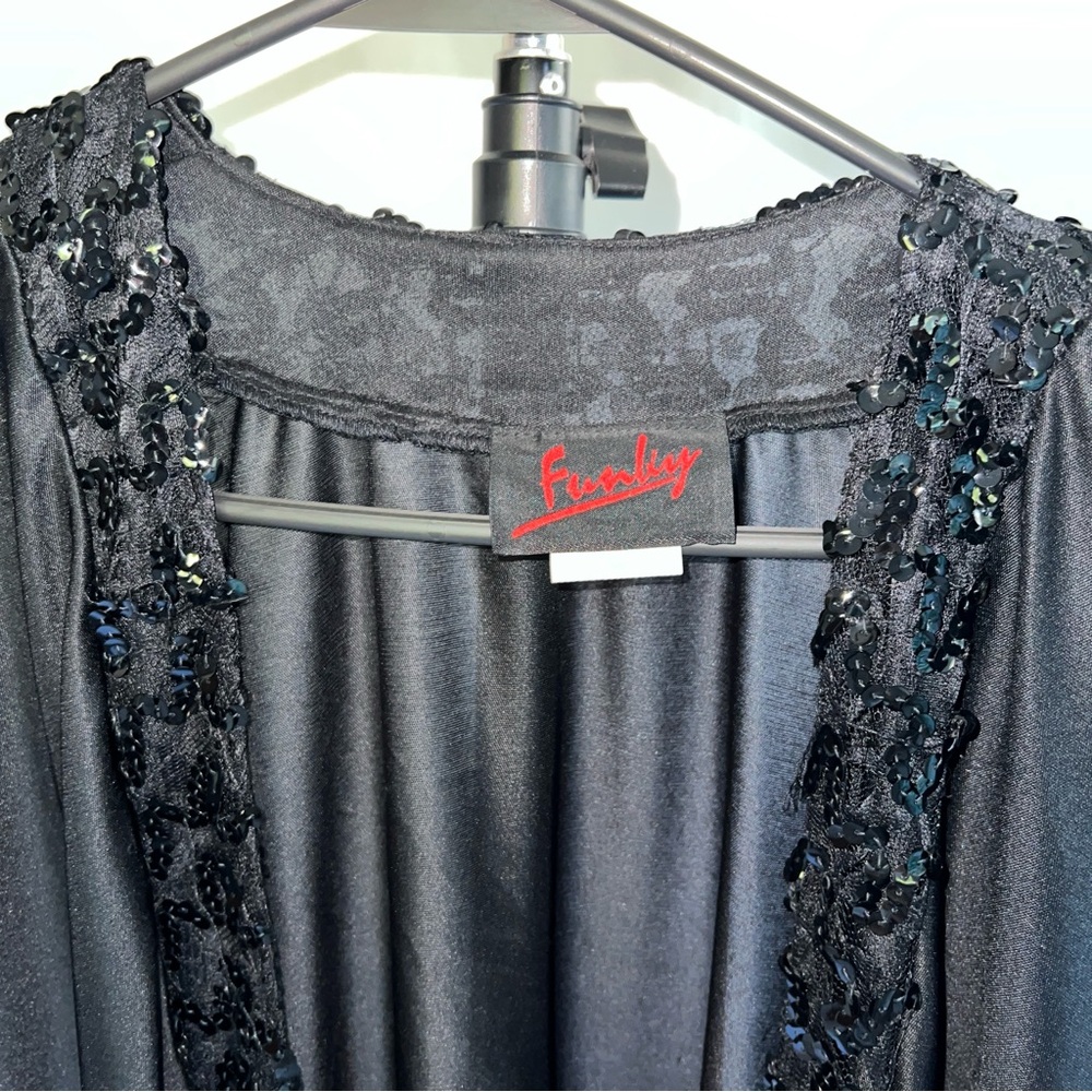 Vintage 70s/80s Black Sequin Trim Kimono - Picture 8 of 10
